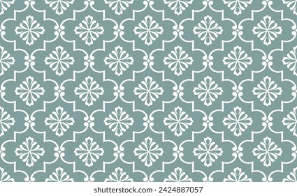 Floral seamless pattern with baroque style ornament. Modern stylish texture. Green and white. Repeating vector background.