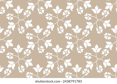 Floral seamless pattern with baroque style ornament. Modern stylish texture. Beige and white. Repeating vector background.