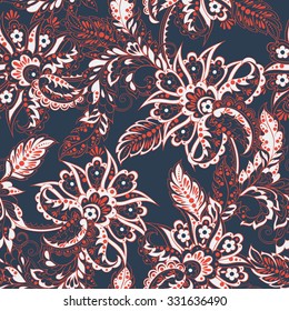 floral seamless pattern in batik style. vector background