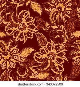 floral seamless pattern in batik style. vector background