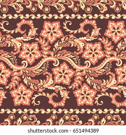 Floral seamless pattern in batik style, Vector background