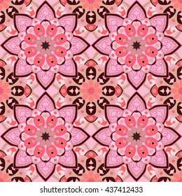 Floral seamless pattern in beautiful colors of strawberry and chocolate. Vector illustration