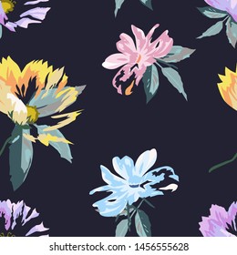 Floral seamless pattern with beautiful flower with dark background.