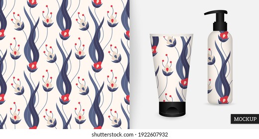 Floral seamless pattern. Beautiful flower background. Vector illustration. Elegant ornament with blooming flowers. Modern repeating texture. Design textile, paper, wallpaper, fabric. Mockup. - Shutterstock ID 1922607932