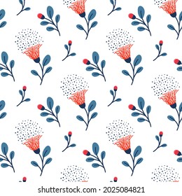 Floral seamless pattern. Beautiful flower background. Vector illustration. Elegant ornament with blooming flowers. Modern repeating texture. Design textile, paper, wallpaper, fabric.