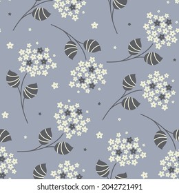 Patrón floral sin fisuras. Hermoso fondo floral. Ilustración vectorial. Elegante adorno con flores florecientes. Textura repetitiva moderna. Diseño textil, papel, papel pintado, tela.