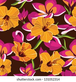 Floral seamless pattern with beautiful flowers, hand-drawing. Vector illustration.
