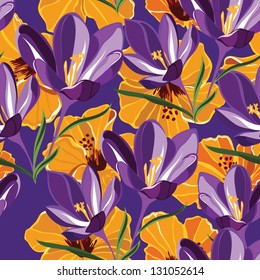 Floral seamless pattern with beautiful flowers, hand-drawing. Vector illustration.