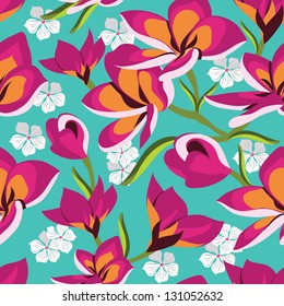 Floral seamless pattern with beautiful flowers, hand-drawing. Vector illustration.