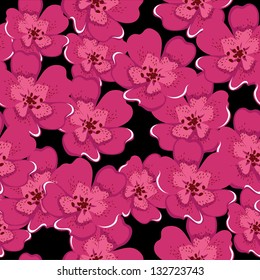 Floral seamless pattern with beautiful flowers, hand-drawing. Vector illustration.