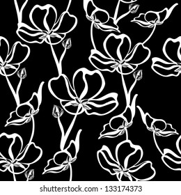 Floral seamless pattern with beautiful flowers, hand-drawing. Vector illustration.