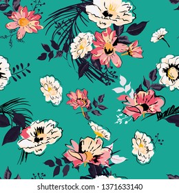 Floral seamless pattern with beautiful flowers.