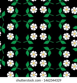 Floral seamless pattern with beautiful flowers. Tropical and spring design. Exotic flowers. Pattern for season fashion prints. Blooming jungle and park. Dark and blue background. Vector illustration.