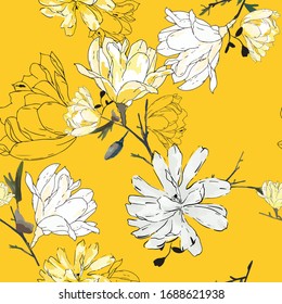 Floral seamless pattern with beautiful flowers. flowers Pattern for summer fashion prints. Magnolia flower