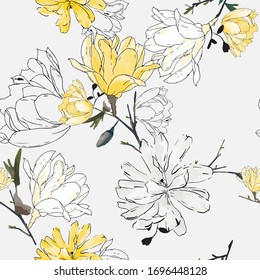 Floral seamless pattern with beautiful flowers. flowers Pattern for summer fashion prints. Magnolia flower