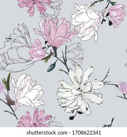 Floral seamless pattern with beautiful flowers. flowers Pattern for summer fashion prints. Magnolia flower