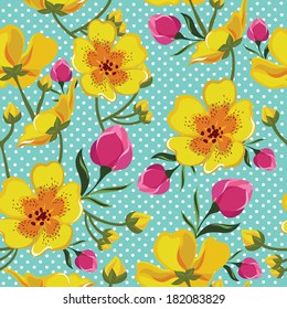 Floral seamless pattern with beautiful flowers. Vector illustration.