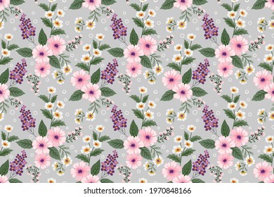 Floral seamless pattern with beautiful Flowers for fabric textile wallpaper.