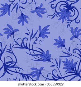 Floral seamless pattern. Beautiful flowers on blue background. Vector illustration