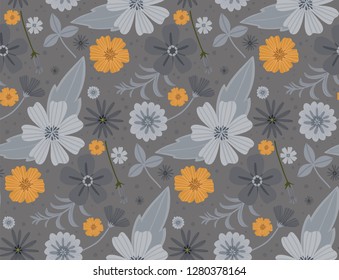 Floral seamless pattern. Beautiful herbs and flowers, floral elements. Floral background for fashion prints. Seamless vector texture.