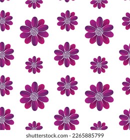 Patrón floral sin fisuras. Hermosas flores violetas se repiten sobre fondo blanco. Ilustración vectorial.