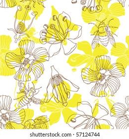 Floral  seamless pattern with bee