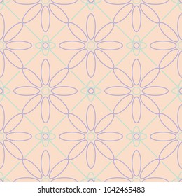 Floral seamless pattern. Beige background with violet and blue flower elements for wallpapers, textile and fabrics