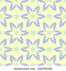 Floral seamless pattern. Beige background with light blue and green flower elements for wallpapers, textile and fabrics