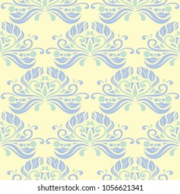 Floral seamless pattern. Beige background with light blue and green flower elements for wallpapers, textile and fabrics