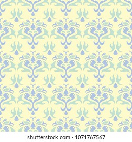 Floral seamless pattern. Beige background with light blue and green flower elements for wallpapers, textile and fabrics