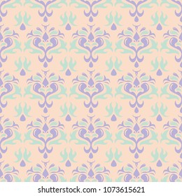 Floral seamless pattern. Beige background with violet and blue flower elements for wallpapers, textile and fabrics