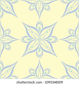 Floral seamless pattern. Beige background with light blue and green flower elements for wallpapers, textile and fabrics
