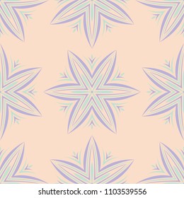 Floral seamless pattern. Beige background with violet and blue flower elements for wallpapers, textile and fabrics