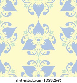 Floral seamless pattern. Beige background with light blue and green flower elements for wallpapers, textile and fabrics