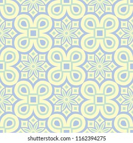 Floral seamless pattern. Beige background with light blue and green flower elements for wallpapers, textile and fabrics