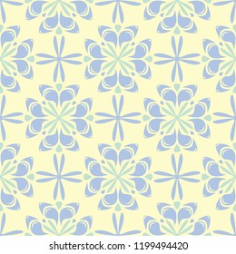 Floral seamless pattern. Beige background with light blue and green flower elements for wallpapers, textile and fabrics