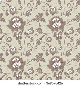 Floral seamless pattern in beige color scheme