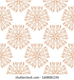 Floral seamless pattern. Beige design on white backdrop. Vector illustration
