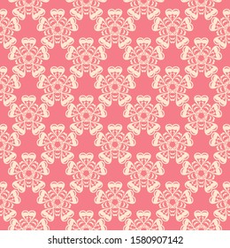 Floral seamless pattern. Beige flower design on pink background. Vector illustration