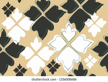 Floral seamless pattern beige leaves brown background. Abstract vector wallpaper