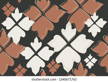Floral seamless pattern beige leaves brown background. Abstract vector wallpaper