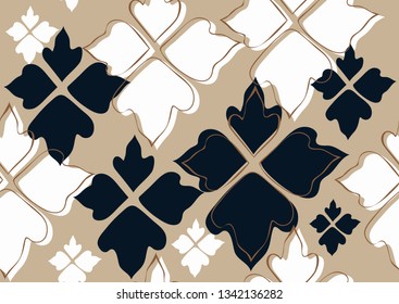 Floral seamless pattern beige leaves brown background. Abstract vector wallpaper