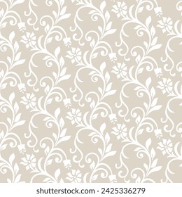 Floral seamless pattern. Beige and white element. Fabric for ornament, wallpaper, packaging, vector background.