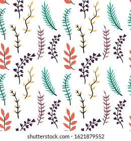 Floral seamless pattern with berries, leaves and branches. Can be used for wedding invitations, spring, summer and winter greeting cards, Wallpaper. Hand drawn vector botany set.