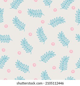 Floral seamless pattern with berries and leaves on white background. Perfect for seasonal greetings, wallpaper, wrapping paper, fabric. Vector illustration