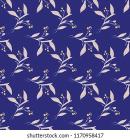 Floral Seamless Pattern with Berries. Vector Illustration. Hand Sketched Background