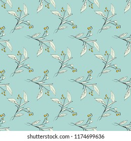 Floral Seamless Pattern with Berries. Vector Illustration. Hand Sketched Background
