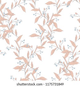 Floral Seamless Pattern with Berries. Vector Illustration. Hand Sketched Background