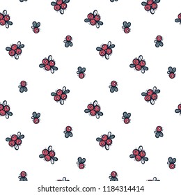 Floral seamless pattern Berries. Vector Background with Cranberry or lingonberry. Hand Drawn Doodle Forest wild berry