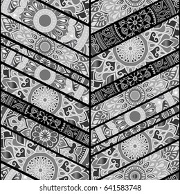 floral seamless pattern from beveled rectangles with mandala in patchwork boho chic style, in portuguese and moroccan motif